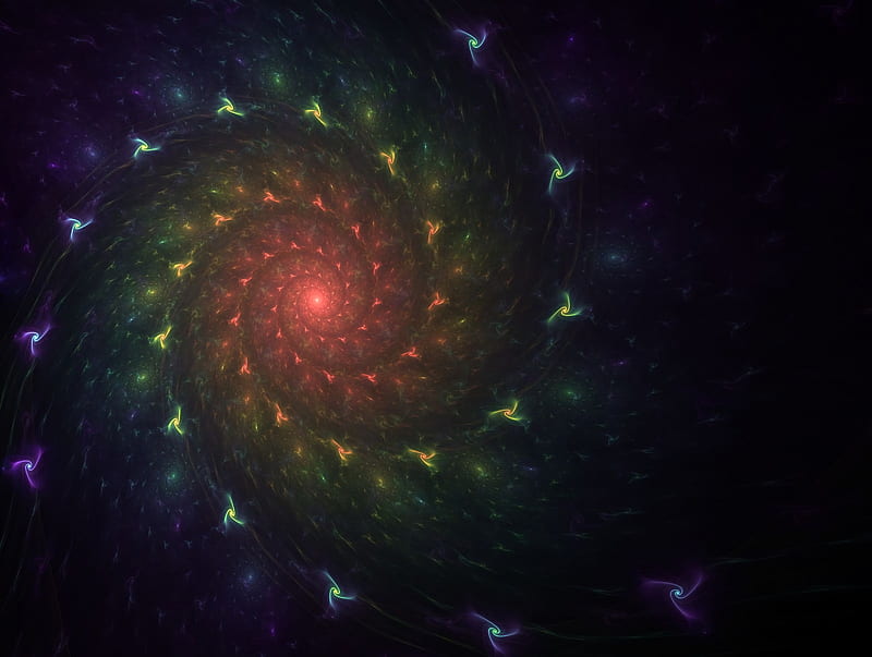 spiral, fractal, glow, colorful, abstraction, HD wallpaper