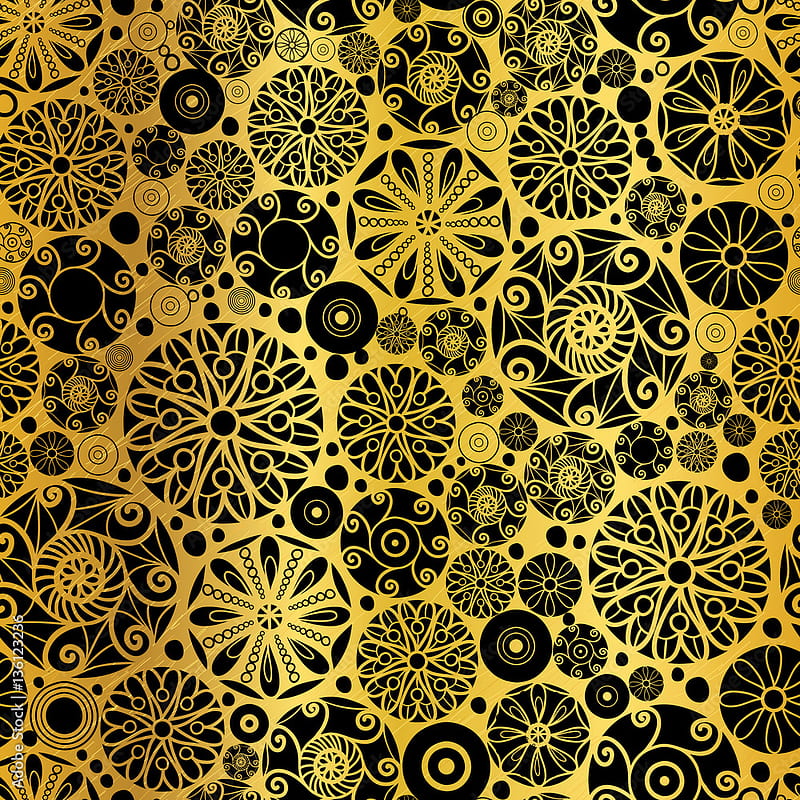 Vector Black Gold Abstract Doodle Circles Seamless Pattern Background. Great for elegant texture fabric, cards, wedding invitations, . Stock Vector, HD phone wallpaper