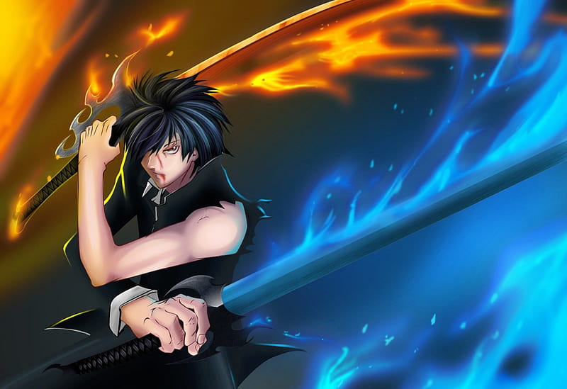 Ogami Rei, code breaker, guy, angry, ogami, flame, blade, rei, anime,  weapon, HD wallpaper | Peakpx