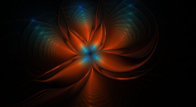 fractal, glow, abstraction, tangled, brown, blue, HD wallpaper