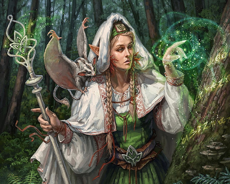 Wood Elf Sorceress, với chiếc gậy thần và thú cưng bên cạnh, sẽ khiến bất kỳ ai cũng phải mê mẩn. Xem hình và khám phá vẻ đẹp đầy quyến rũ của nữ pháp sư elf trong khu rừng đầy bí ẩn.