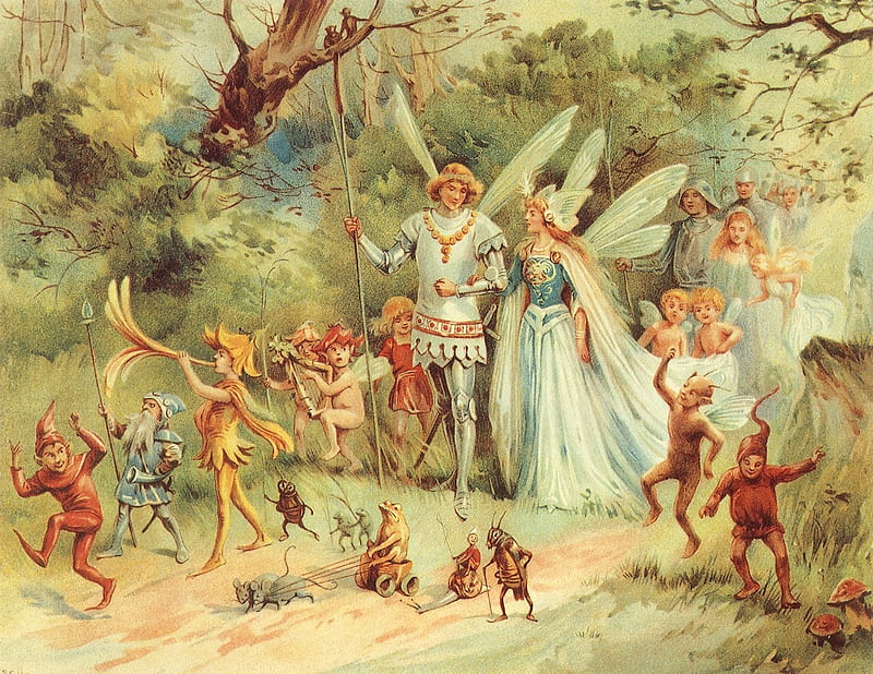 Fairy wedding, wedding, fairy, oberon titania, fantasy, tale, luminos, HD wallpaper