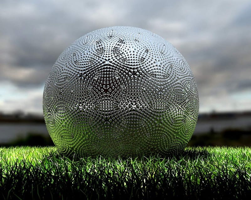The ball, ball, green, grass, football, silver, HD wallpaper