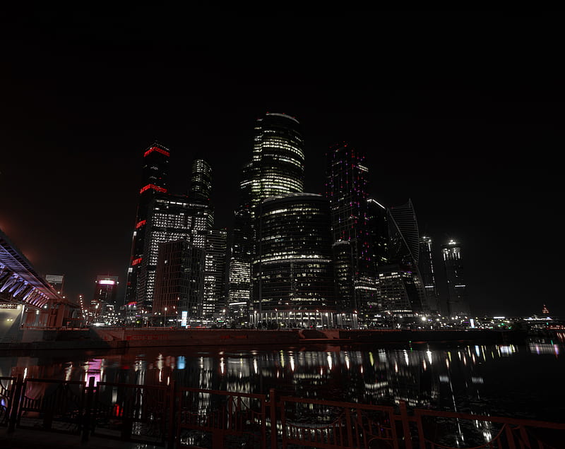 Moscow Never Sleeps Ultra, City, Business, russia, night, lights, colors, alone, moscow, landscape, river, longexposure, silence, HD wallpaper