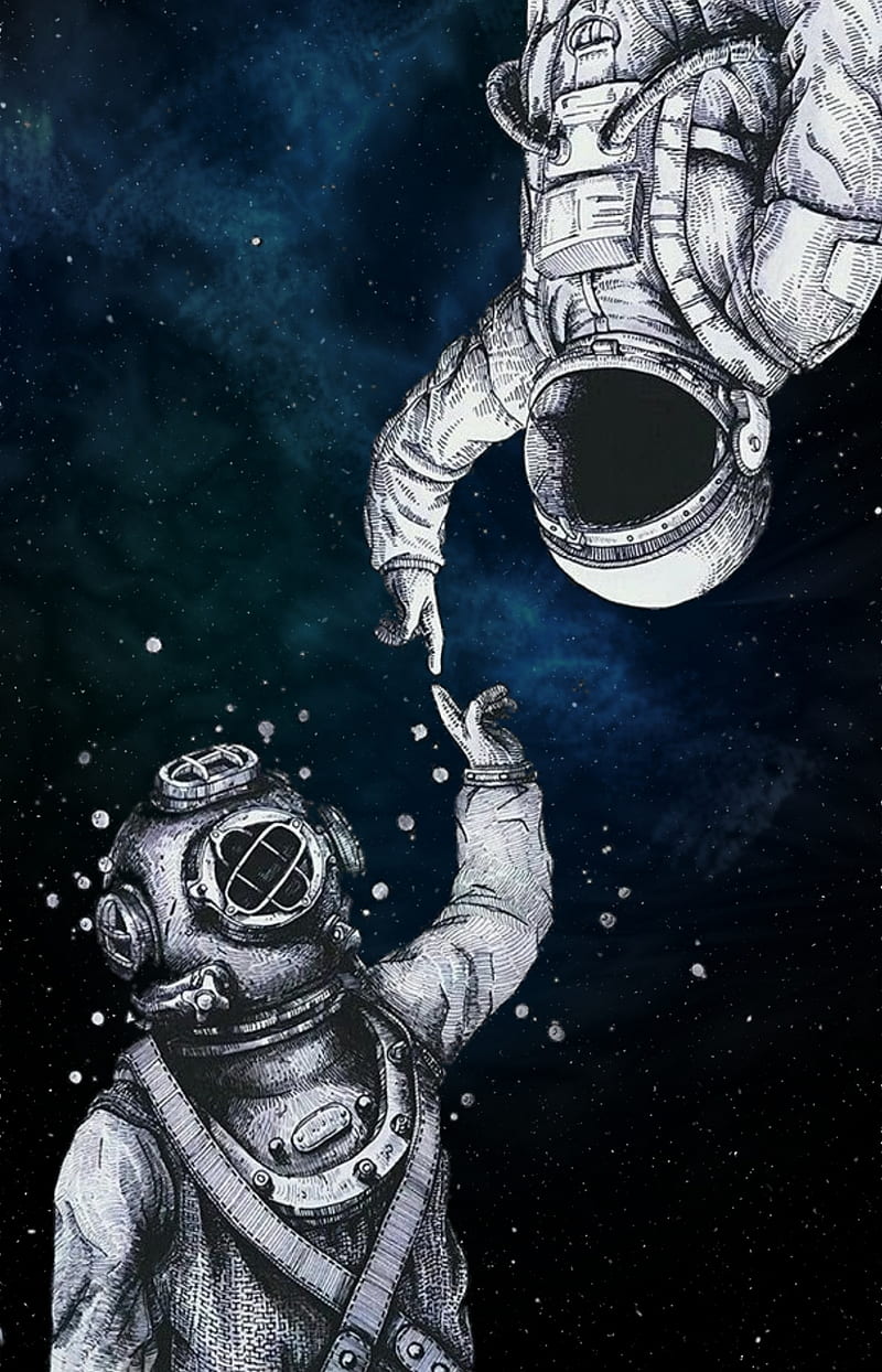 Astronaut Diver, abstract, black, blue, funny, sea, space, HD phone wallpaper