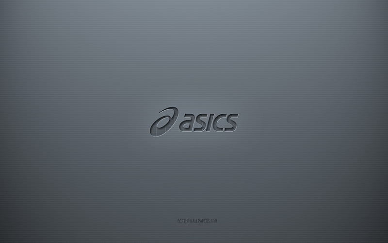 Asics logo, gray creative background, Asics emblem, gray paper texture, Asics, gray background, Asics 3d logo, HD wallpaper