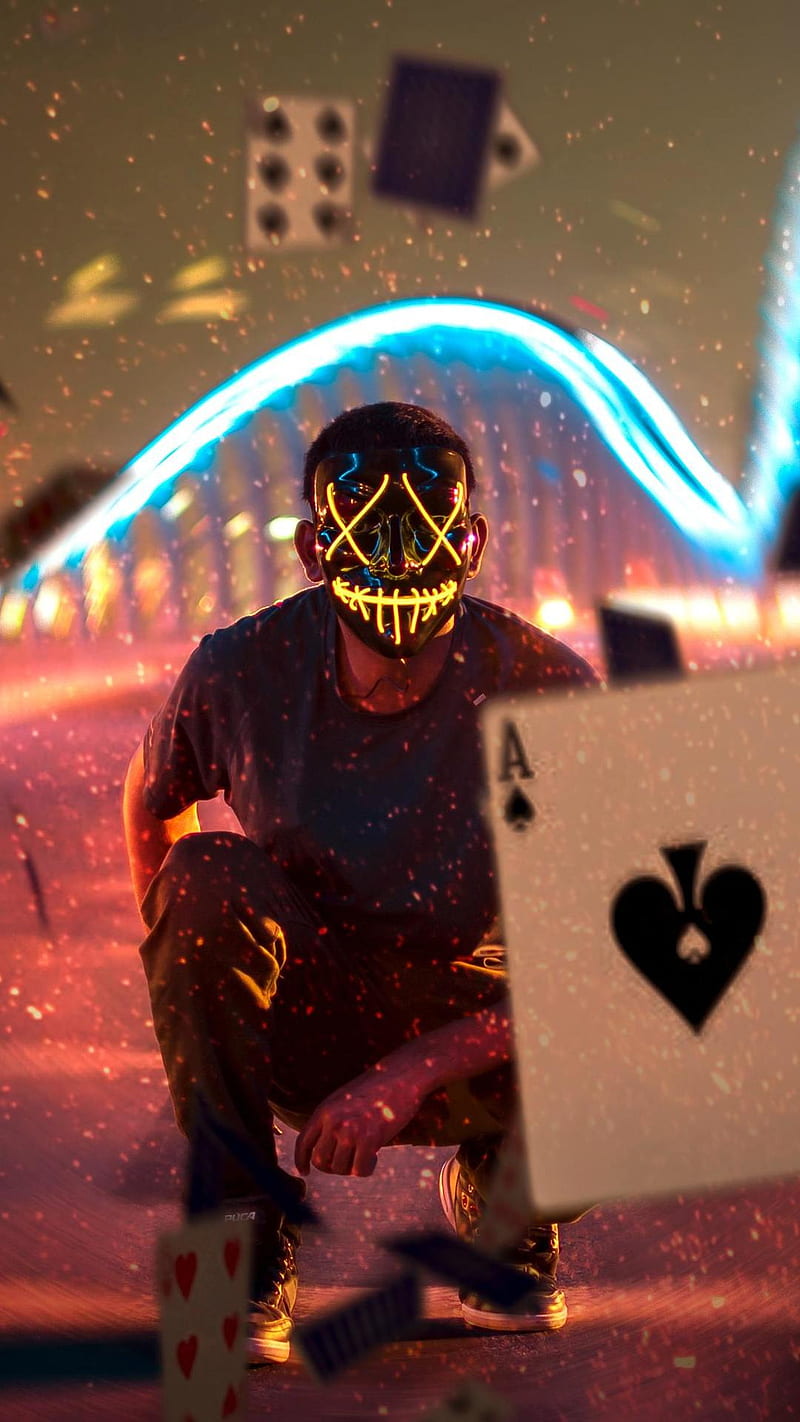Neon poker guy, mask, HD phone wallpaper