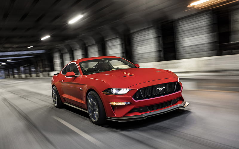 2018, Ford Mustang GT, Performance Package, Level 2, red sports car, road, speed, tuning Mustang, sports coupe, American sports cars, Ford, HD wallpaper