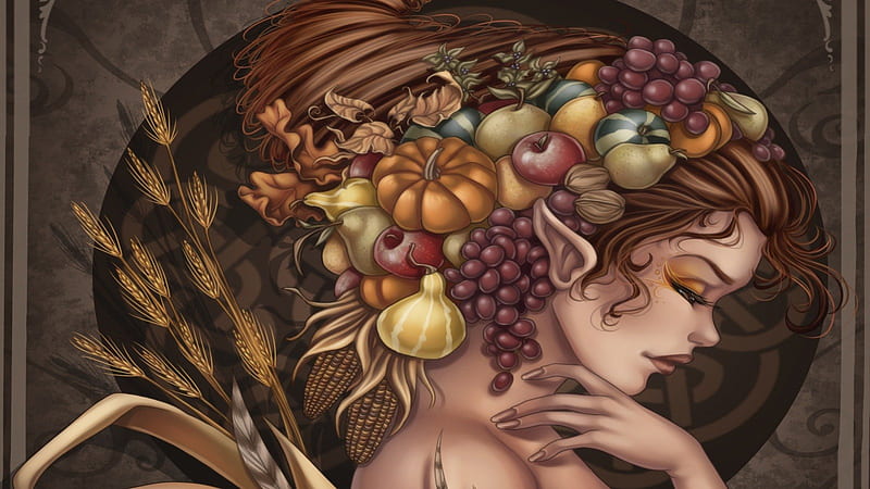 Juliette, femme, visage, fruits, HD wallpaper