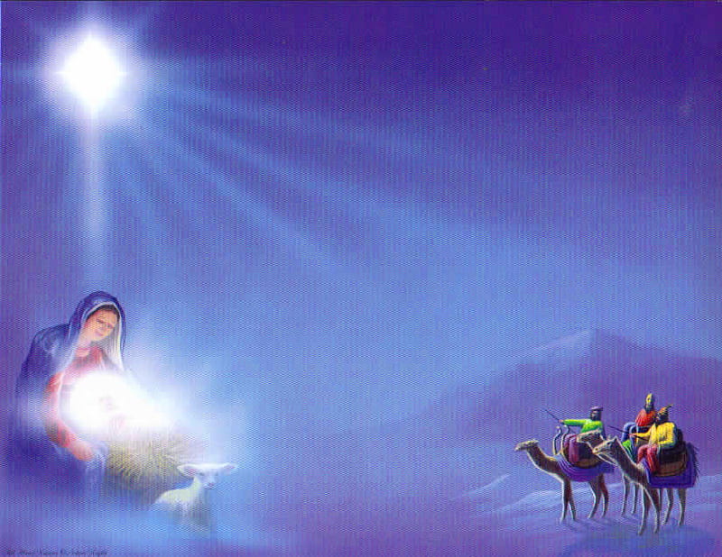 Away in a manger, jesus, christmas, magi, mary, blue, star, HD wallpaper