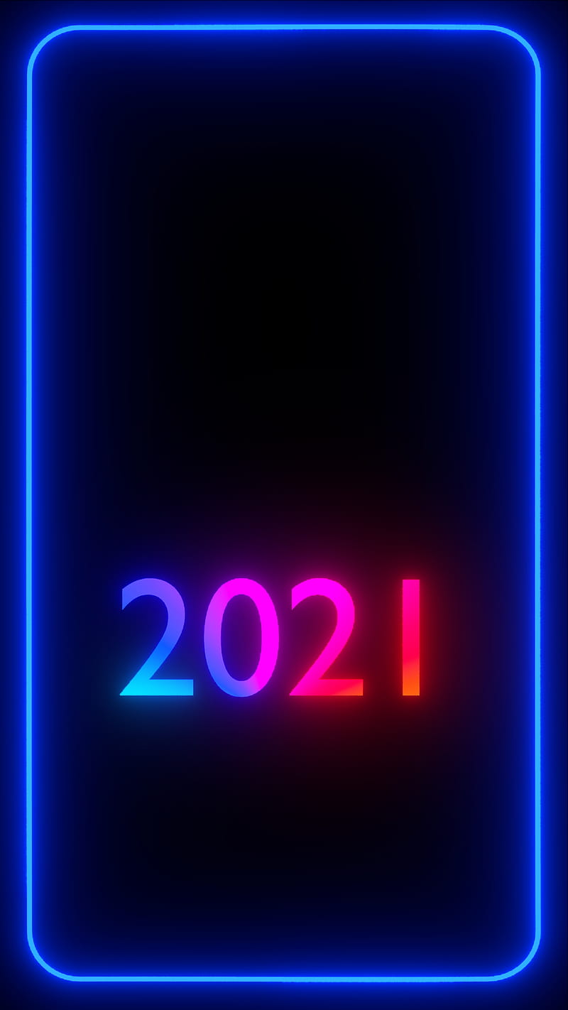 2021 Frame, 2021, black, blue, border, dark, edges, happy new year, holidays, light, neon frame, HD phone wallpaper