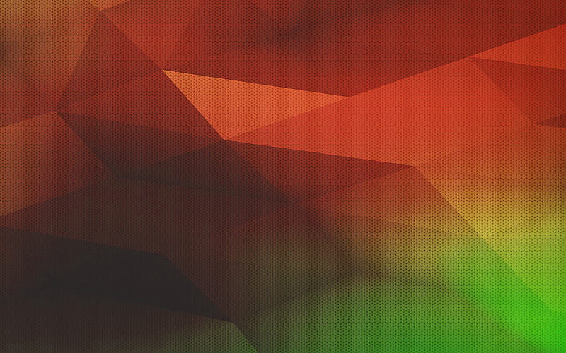 digital, polyart, green, orange, pattern, abstract, HD wallpaper