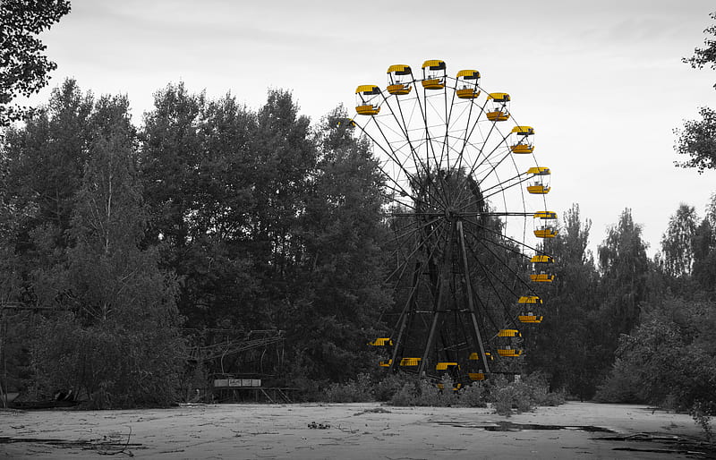 ferris wheel, attraction, abandoned, gloomy, pripyat, HD wallpaper