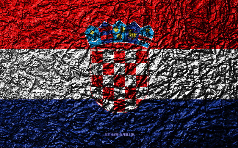 Flag of Croatia stone texture, waves texture, Croatia flag, national symbol, Croatia, Europe, stone background, HD wallpaper
