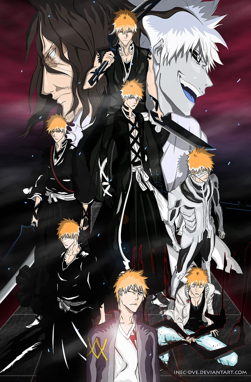 Ichigo in his hollow,soul reaper,quincy hybrid form  Bleach anime, Bleach  figures, Free anime characters