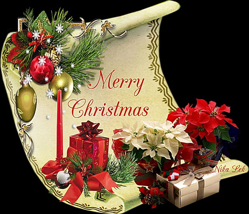 Merry Christmas !, holidays, christmas, globes candle, abstract, greetings, merry christmas, flowers, season, gifts, HD wallpaper