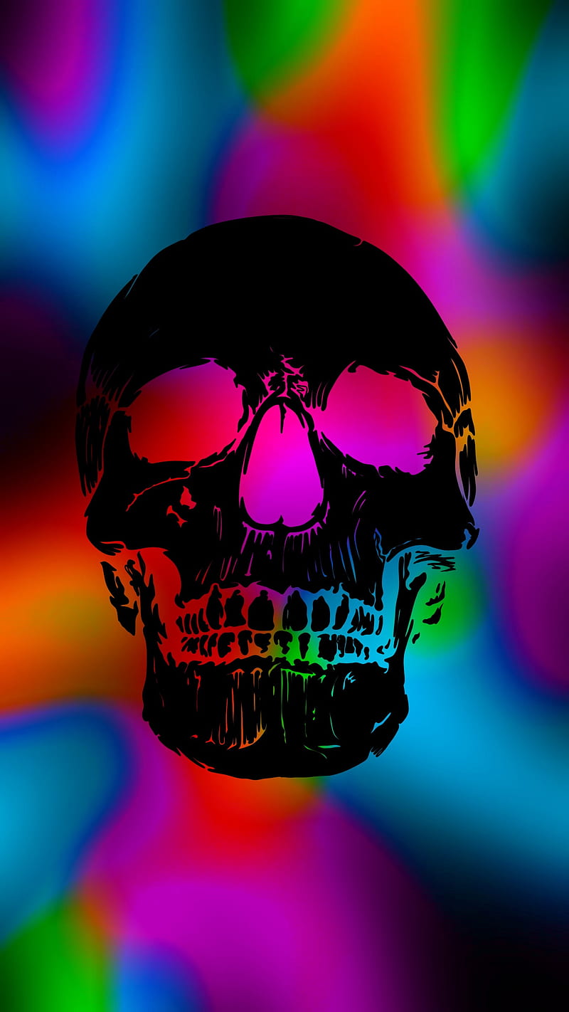 silhouette skull, Silhouettes, acid, black, bone, color, colorfull, face, figurw, mask, rainbow, skelet, skeleton, sketch, HD phone wallpaper