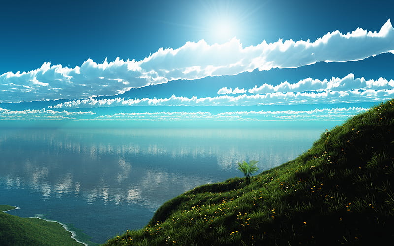clouds, field, scenery, sunlight, summer, Nature, HD wallpaper