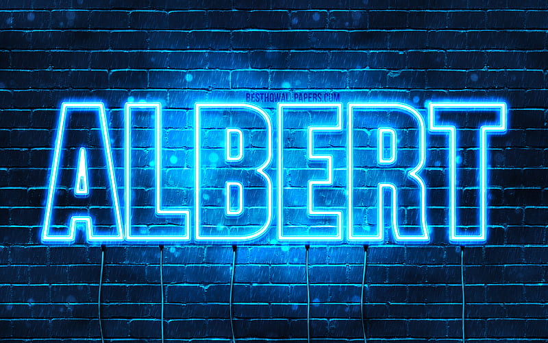 Albert with names, horizontal text, Albert name, blue neon lights, with Albert name, HD wallpaper