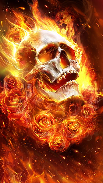cool skulls on red fire