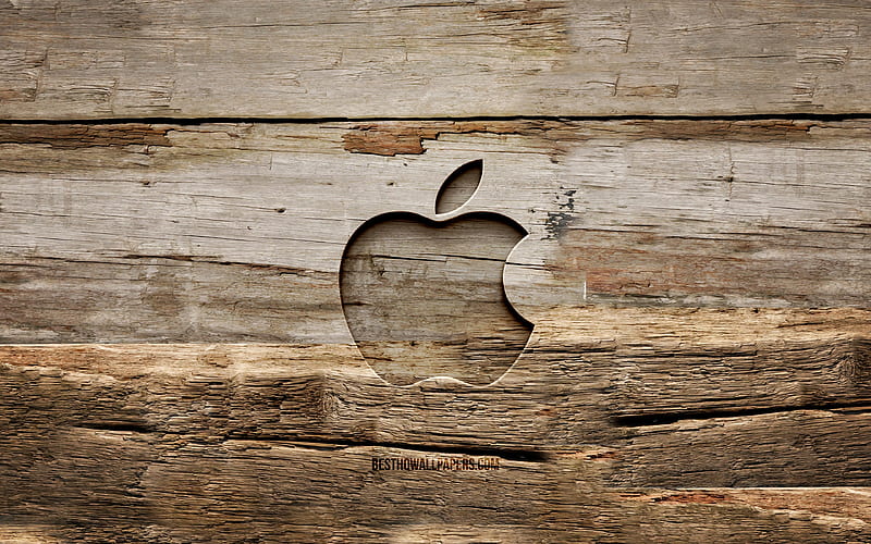 Apple wooden logo wooden backgrounds, brands, Apple logo, creative, wood carving, Apple, HD wallpaper
