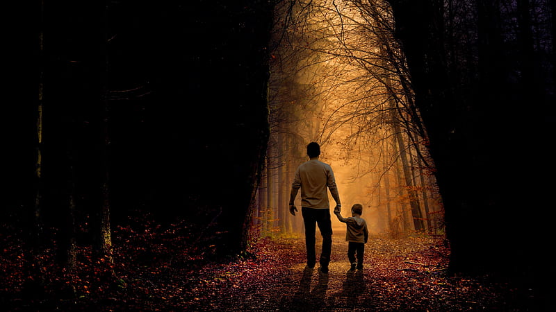 Father n Son Love, lobe, walk, wakling, together, autumn, evening, HD wallpaper