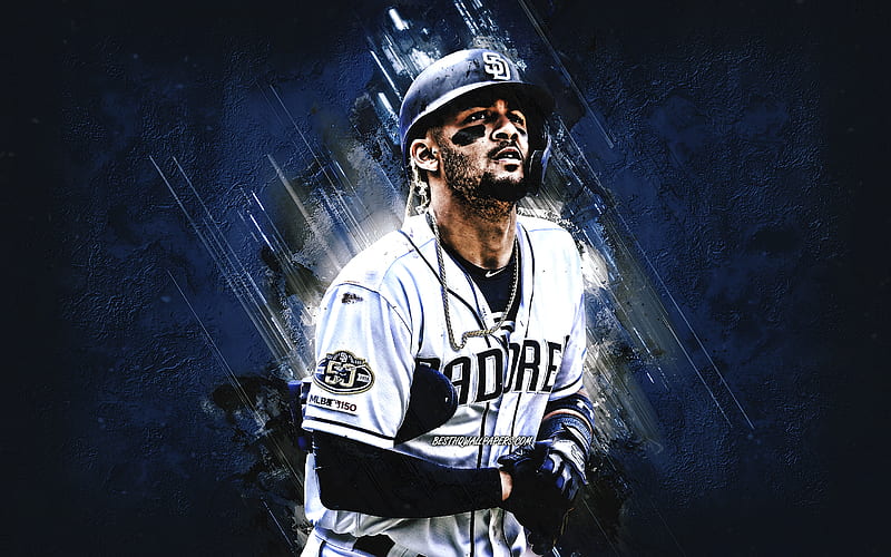 Fernando Tatis Jr, San Diego Padres, MLB, Dominican baseball player, portrait, blue stone background, baseball, Major League Baseball, HD wallpaper