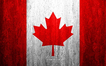 Flag of Canada grunge art, rhombus grunge texture, Canadian flag, North ...