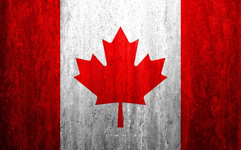 Flag of Canada stone background, grunge flag, North America, Canada flag, grunge art, national symbols, Canada, stone texture, HD wallpaper