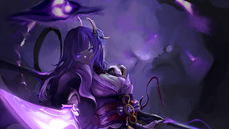 Purple Eyes Baal Raiden Shogun Genshin Impact, HD wallpaper