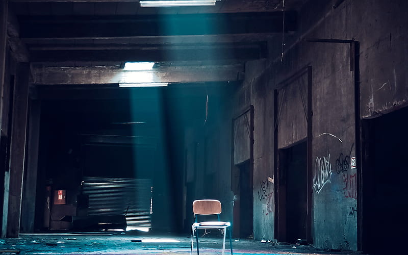 chair, room, dark, light, nature, blue, HD wallpaper