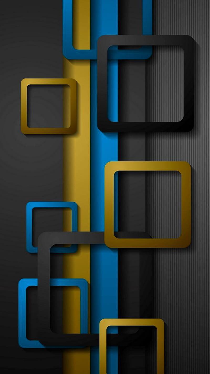 Squares, abstract, black, blue, desenho, gris, lines, yellow, HD phone wallpaper