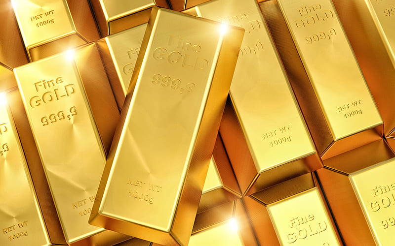 gold bars, 3d gold, gold background, 999 gold sample, 999 gold bars, 3d art, finance concepts, HD wallpaper
