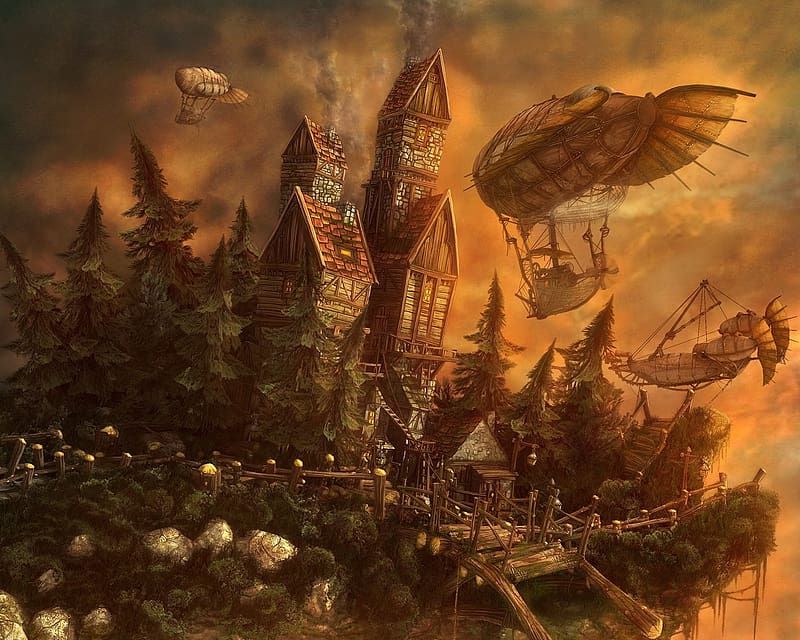 Landscape, Fantasy, Steampunk, HD wallpaper Landscape, Fantasy, Steampunk, HD wallpaper