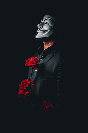 anonymous, mask, roses, flowers, dark, HD phone wallpaper