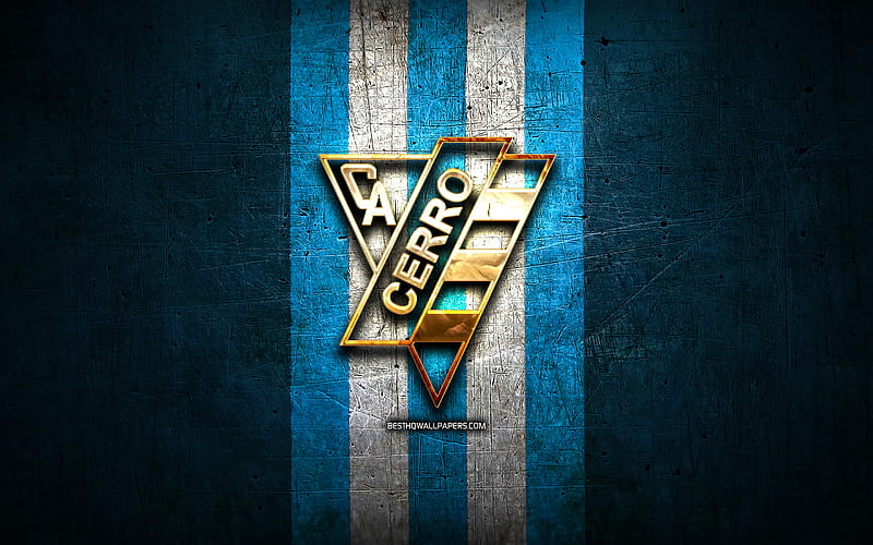 Cerro FC, golden logo, Uruguayan Primera Division, blue metal background, football, CA Cerro, Uruguayan football club, Cerro logo, soccer, Uruguay, HD wallpaper