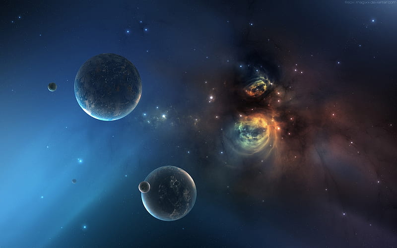 stellar nursery, stars, planets, moon, nebula, HD wallpaper