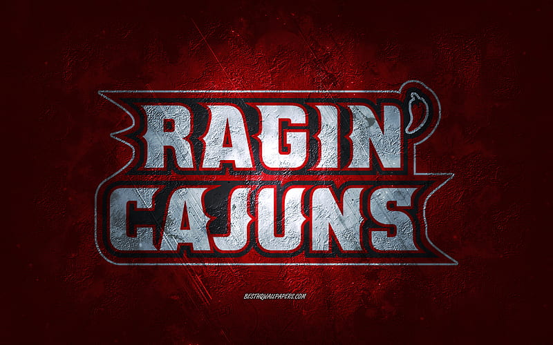 Louisiana Ragin Cajuns, American football team, red background, Louisiana Ragin Cajuns logo, grunge art, NCAA, American football, USA, Louisiana Ragin Cajuns emblem, HD wallpaper