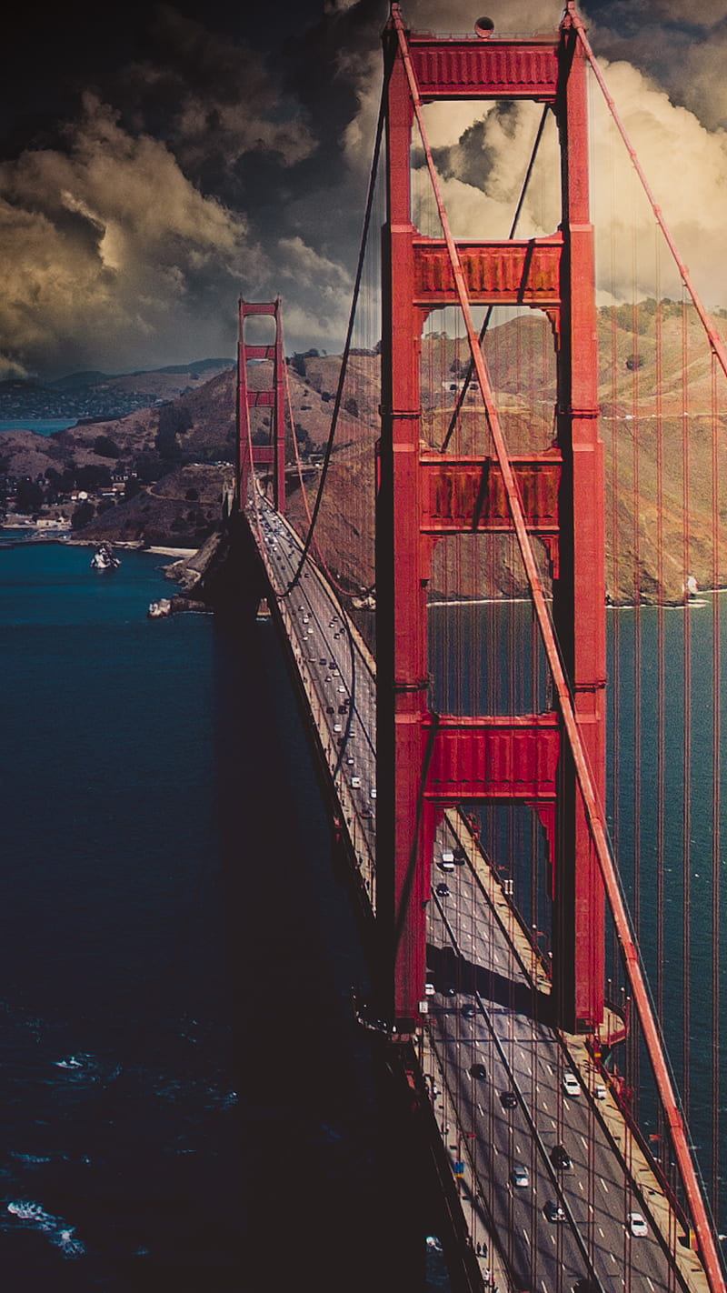 Golden Gate Bridge, aerial, ggb, red, san francisco, HD phone wallpaper