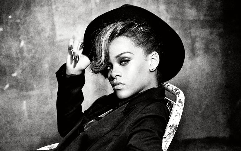 Rihanna, Robyn Rihanna Fenty, american singer, monochrome, portrait, hoot, HD wallpaper