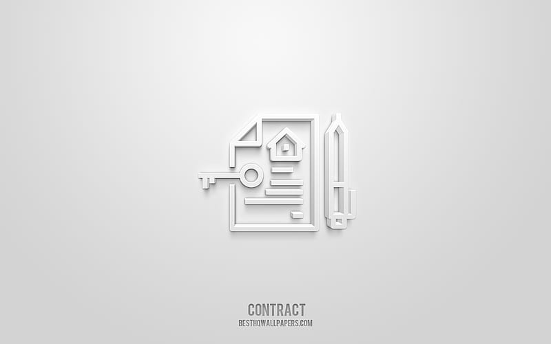 Contract 3d icon, white background, 3d symbols, Contract, Business icons, 3d icons, Contract sign, Business 3d icons, HD wallpaper