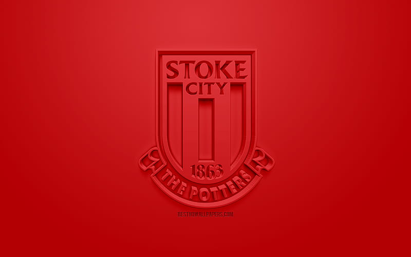 Stoke City FC, creative 3D logo, red background, 3d emblem, English football club, EFL Championship, Stoke-on-Trent, England, UK, English Football League Championship, 3d art, football, 3d logo, HD wallpaper