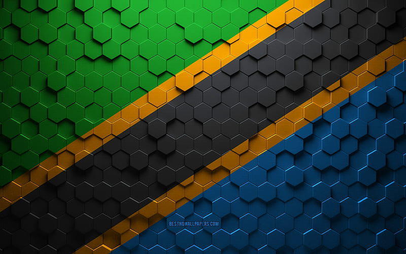 Flag of Tanzania, honeycomb art, Tanzania hexagons flag, Tanzania, 3d hexagons art, Tanzania flag, HD wallpaper