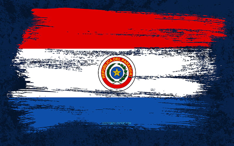 Flag of Paraguay, grunge flags, South American countries, national symbols, brush stroke, Paraguayan flag, grunge art, Paraguay flag, South America, Paraguay, HD wallpaper