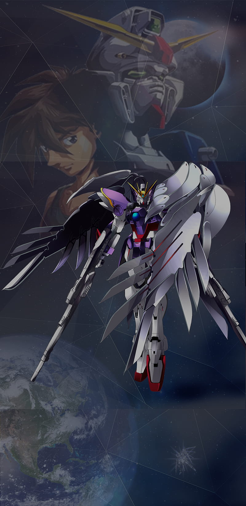 Gundam Wing, gundam, wings, anime, edit, mts, 2018, 2017, blue, silver, plane, HD phone wallpaper
