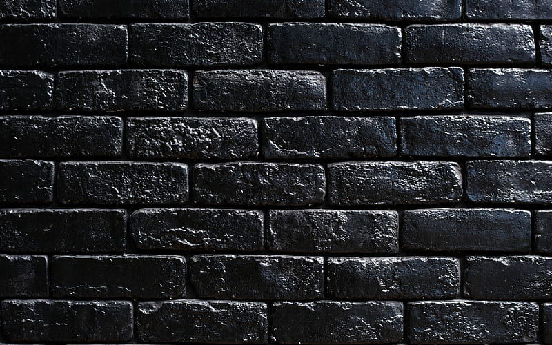 black bricks background, macro, black bricks, black brickwall, bricks textures, brick wall, bricks background, bricks, black stone background, identical bricks, HD wallpaper
