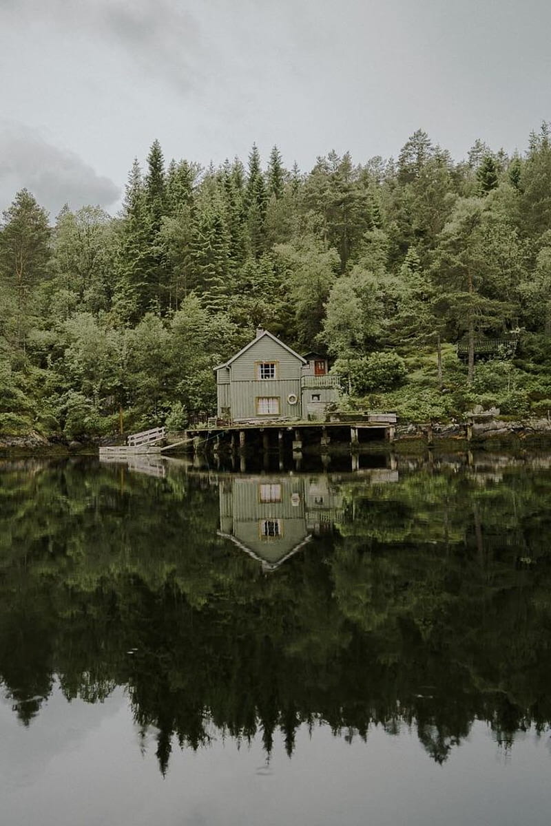 I spied someones cute summer house while on a little fjord in Norway. House near lake, Norway fjords, Norway house, Norway Cabin, HD phone wallpaper