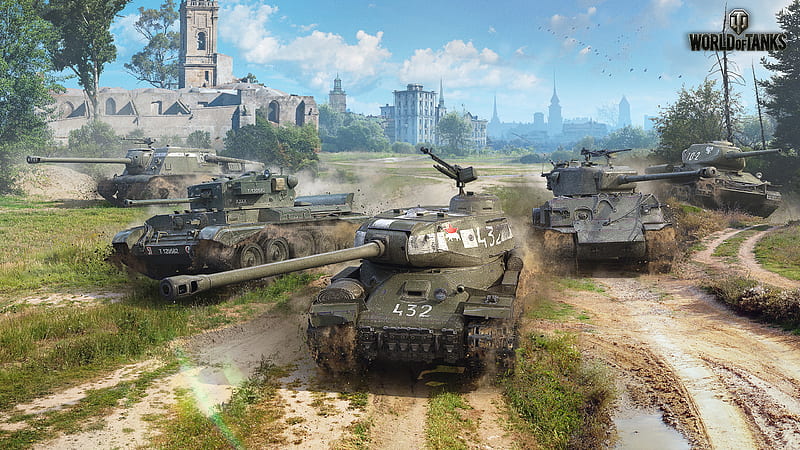 World Of Tanks On Grass And Sand Landscape With Background Of Blue Sky And Clouds World Of Tanks, HD wallpaper