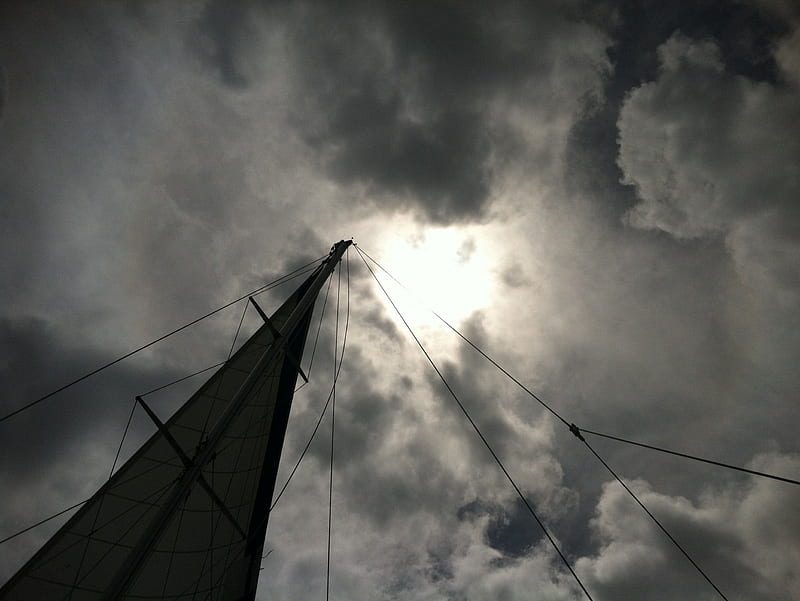 Mast, sailing, sky, ocean, HD wallpaper