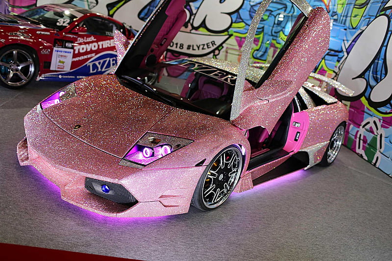 2018 Bedazzled Pink Lamborghini, Interior, Lamborghini, Mine, Headlamps, Wheels, Rims, Spoiler, Front End, Titanium White MEtallic, Beauty, Pink, Cool, Car, Luxury, Metallic, Hot, HD wallpaper